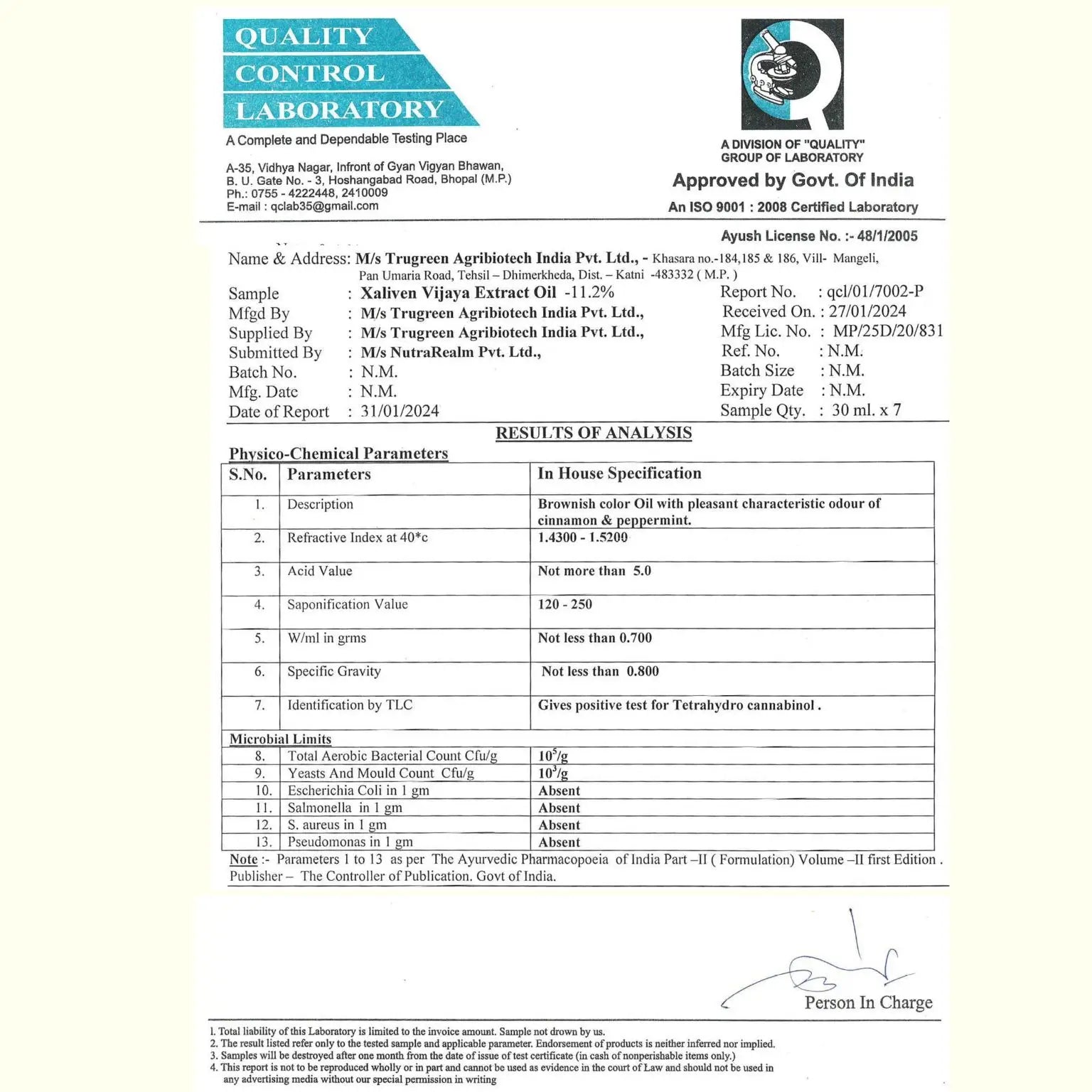 test result for government certified cbd oil